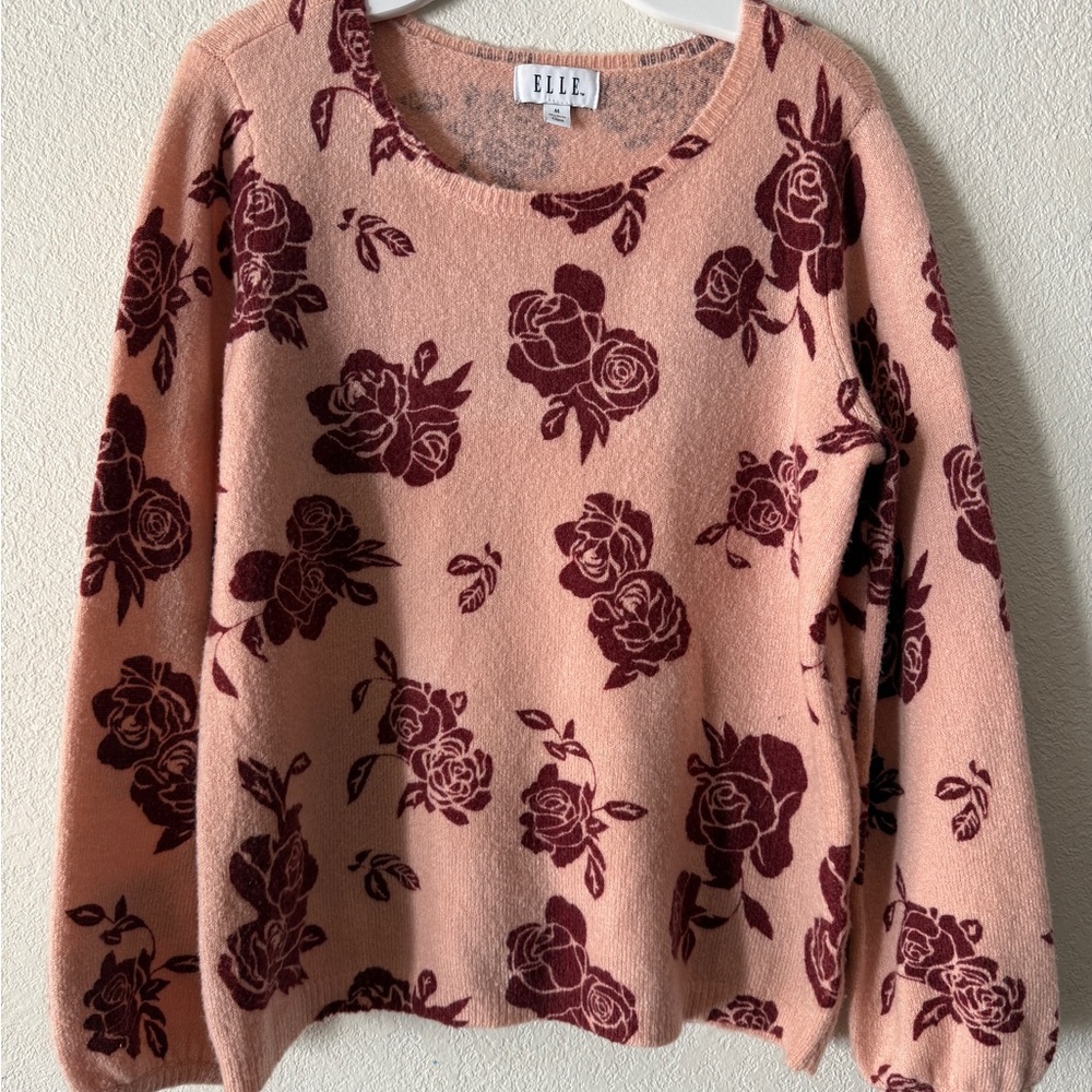 Women’s Elle Rose and Maroon Floral Sweater size Medium - Picture 2 of 8